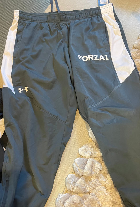 Grey Under Armour Warm Up Pants with Forza1 Branding on pocket