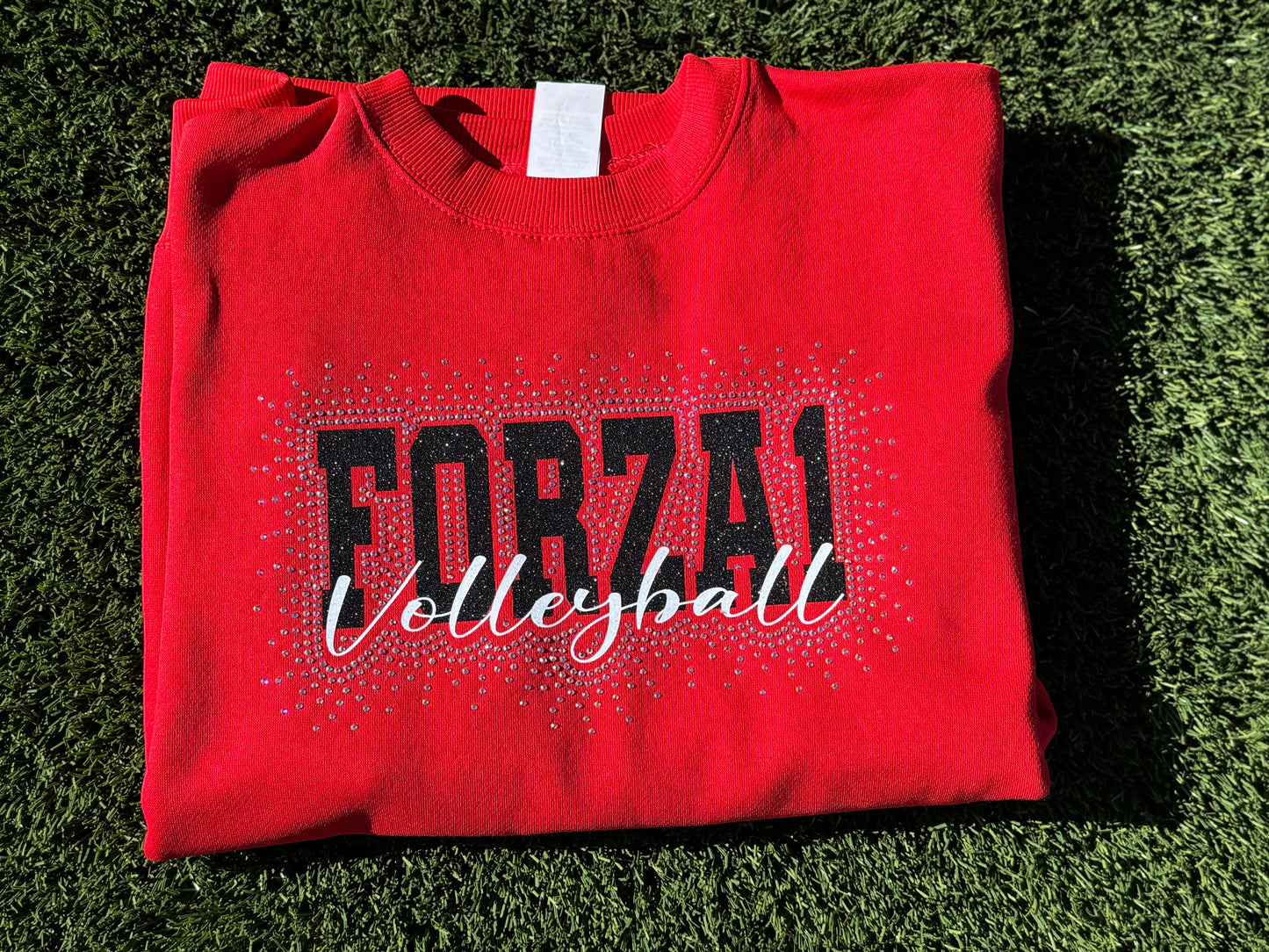 Red Forza1 Rhinestone Crew Neck
