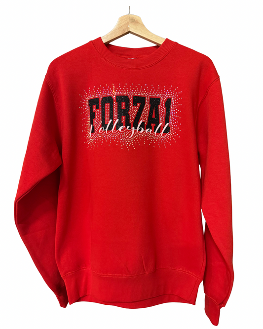 Red Forza1 Rhinestone Crew Neck